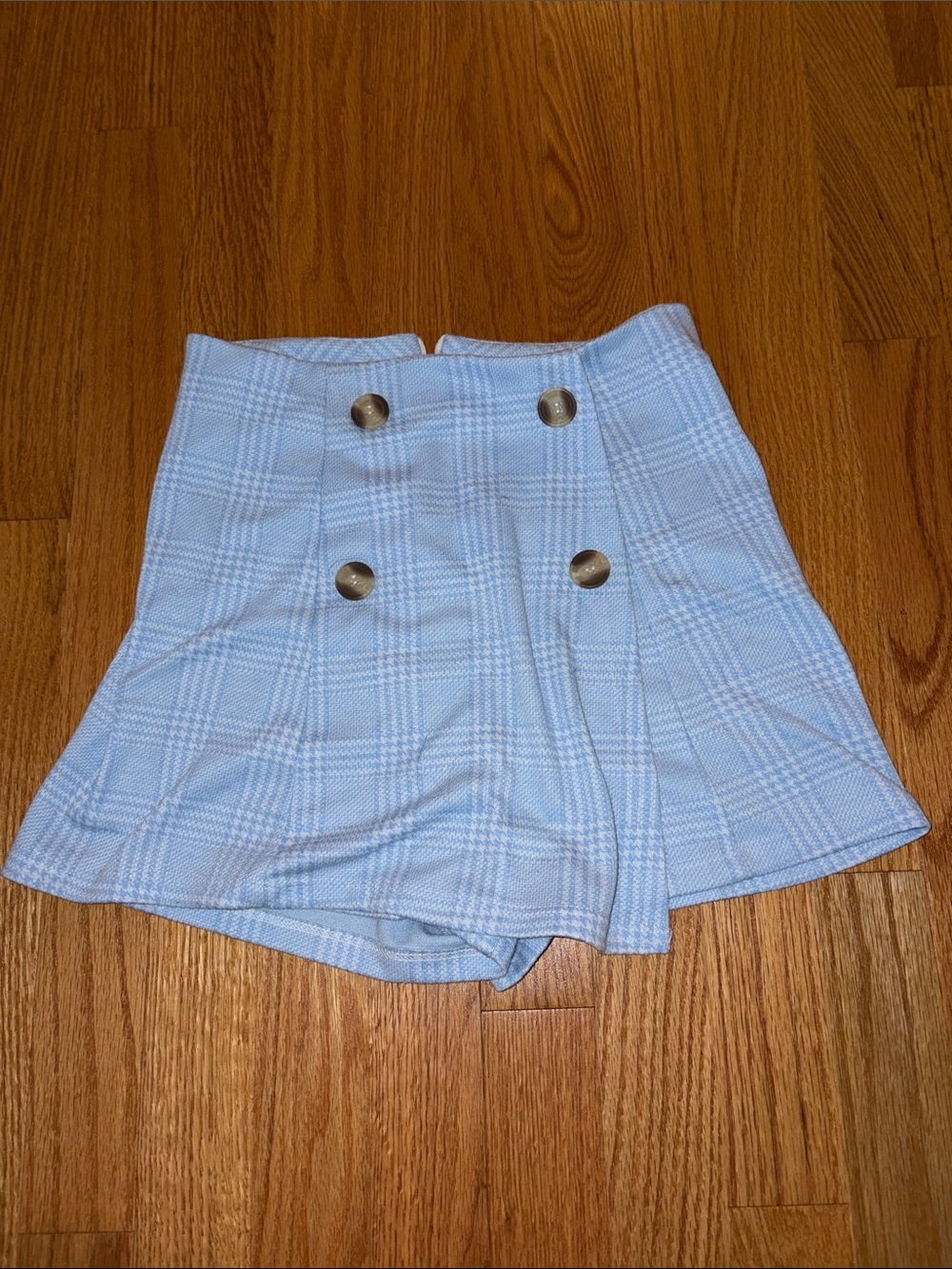 Altar’d State Light Blue Plaid Button-Front Skort